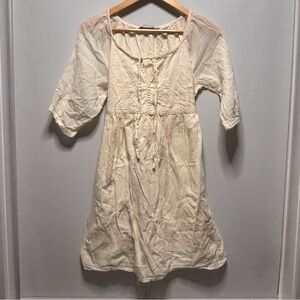 Old Navy dress Boho Cream Embroidered Lace Trim Ties Flowy lined Womens XS